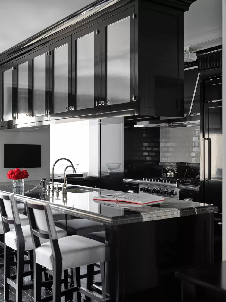 12+ Timeless Kitchen Cabinet Colors Designers - High-Gloss Jet Black