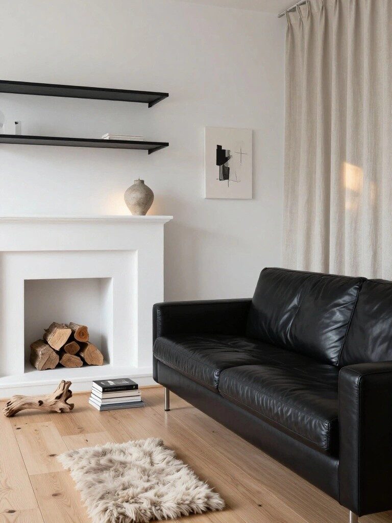 Black Leather Sofa in Minimalist Living Room