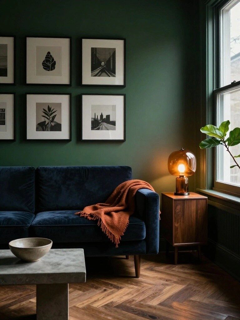 Deep Green Walls for Cozy Living Rooms