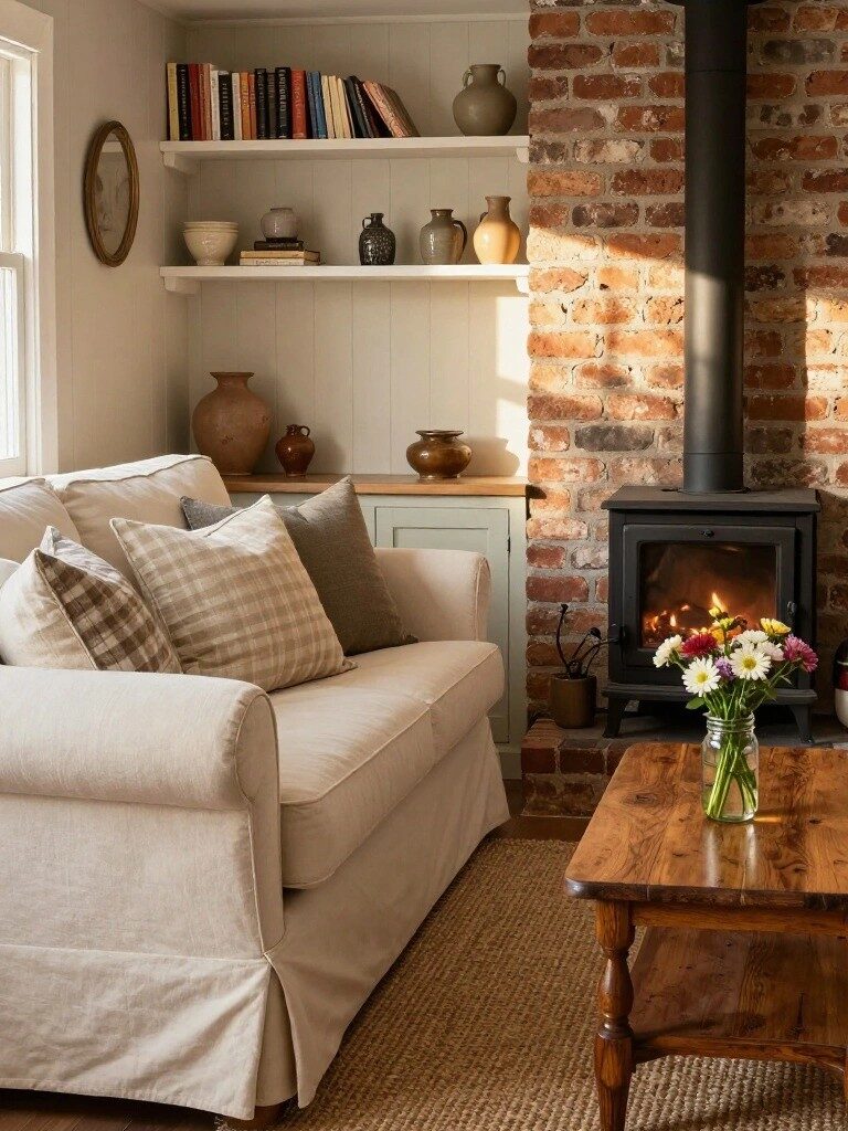 Exposed Brick as Living Room Focal Wall