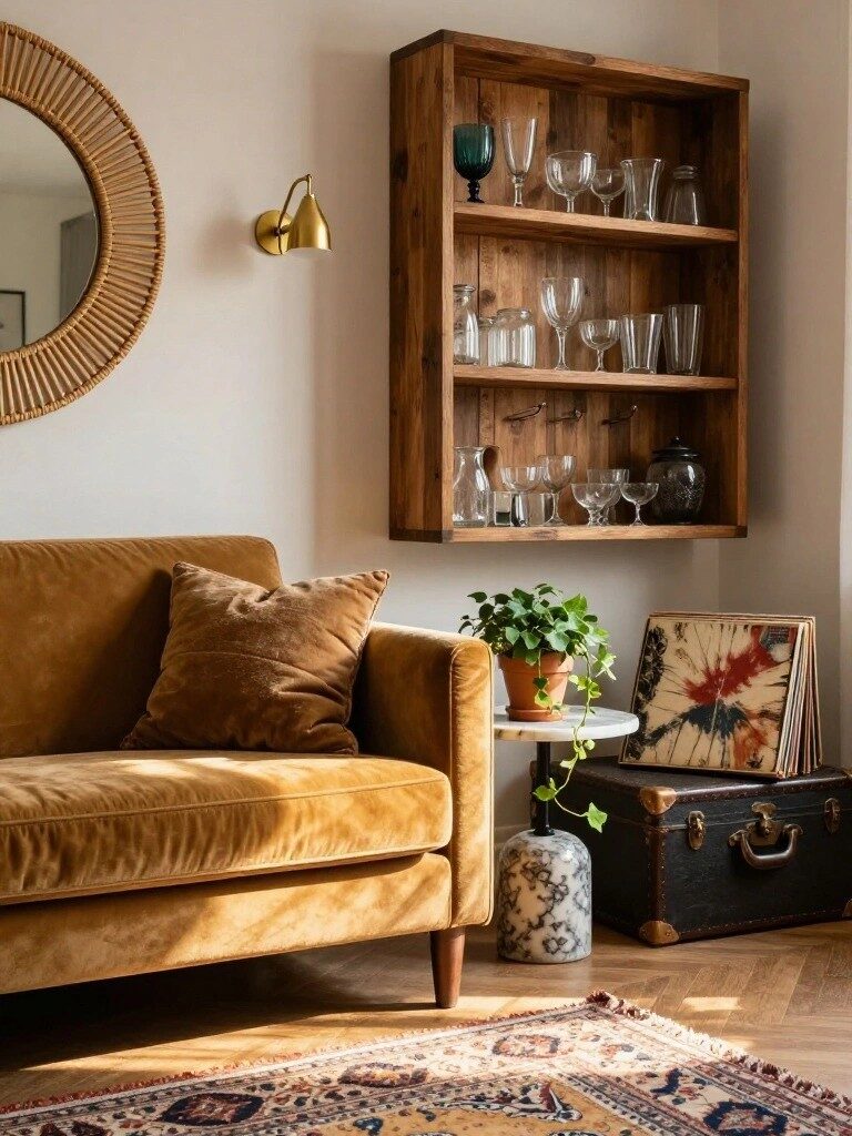 Open Wooden Shelves for Glassware Display