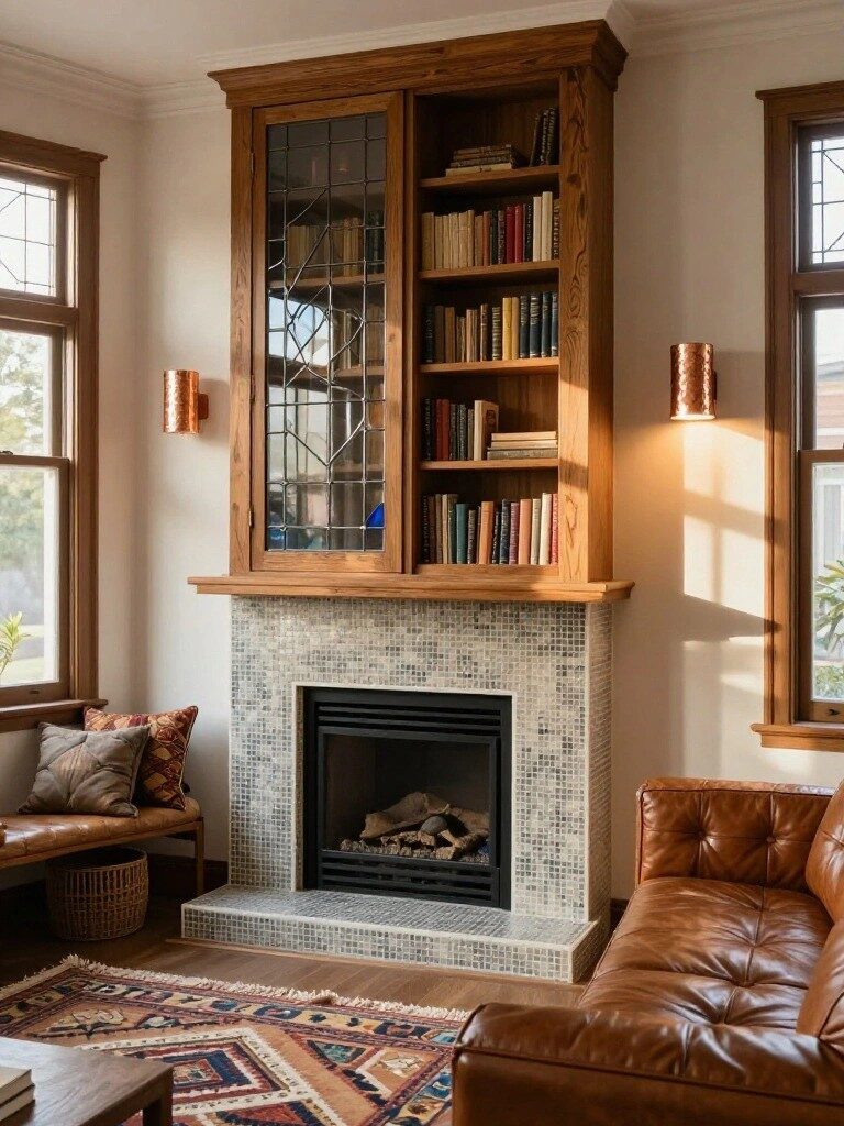 Built-In Bookcases Around the Fireplace
