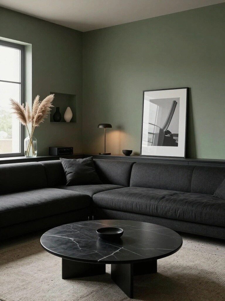 Sage Green Walls with Dark Furniture
