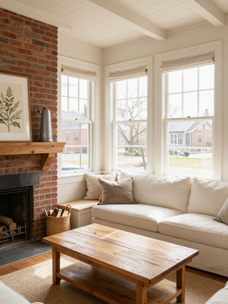 White Room with Brick Fireplace Wall