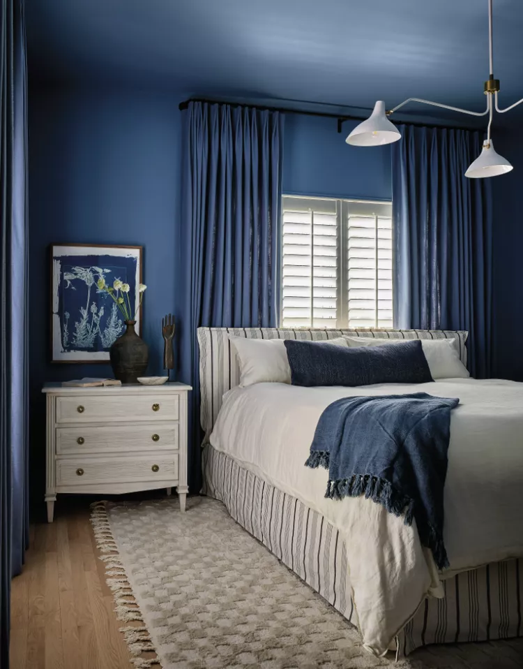 9 Fresh Paint Colors Designers Are Loving - Color-Drenched Blue Bedroom