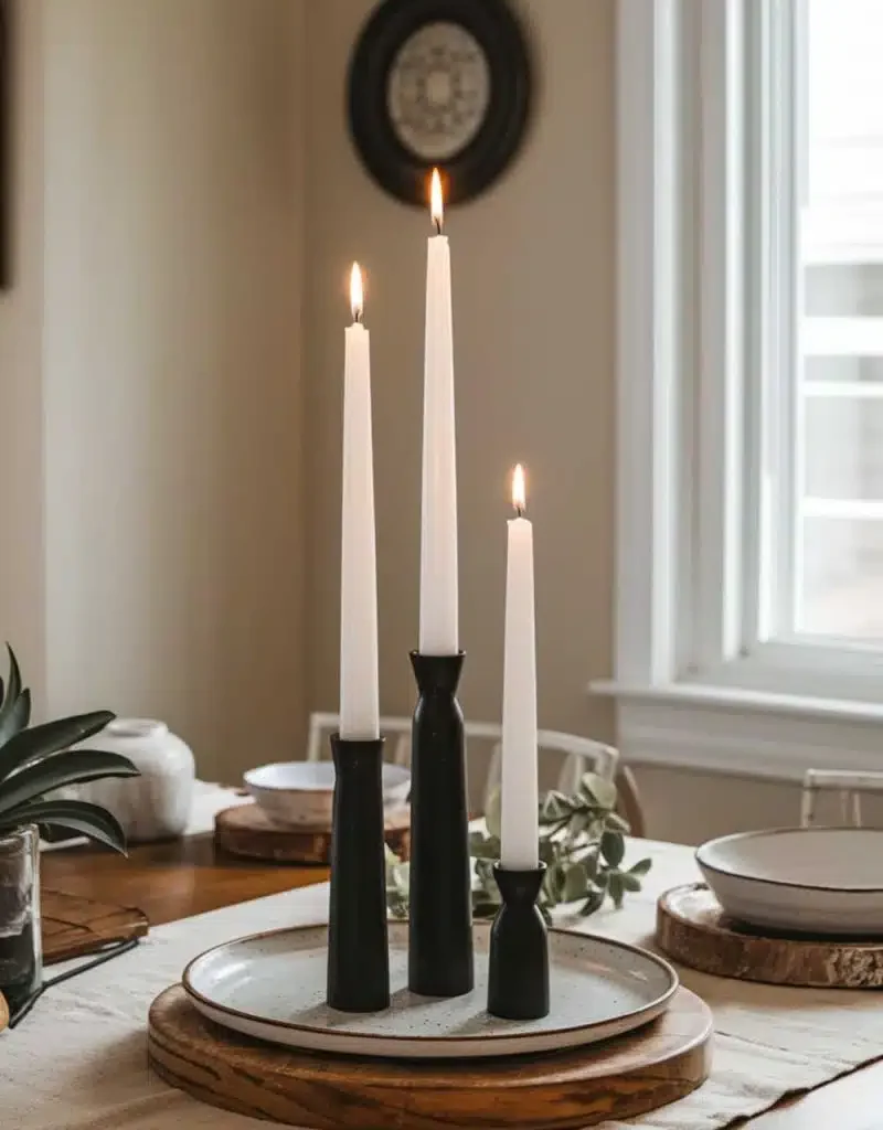 Kitchen Cozy Candle Centerpiece Ideas - Black Holder Candles by the Window