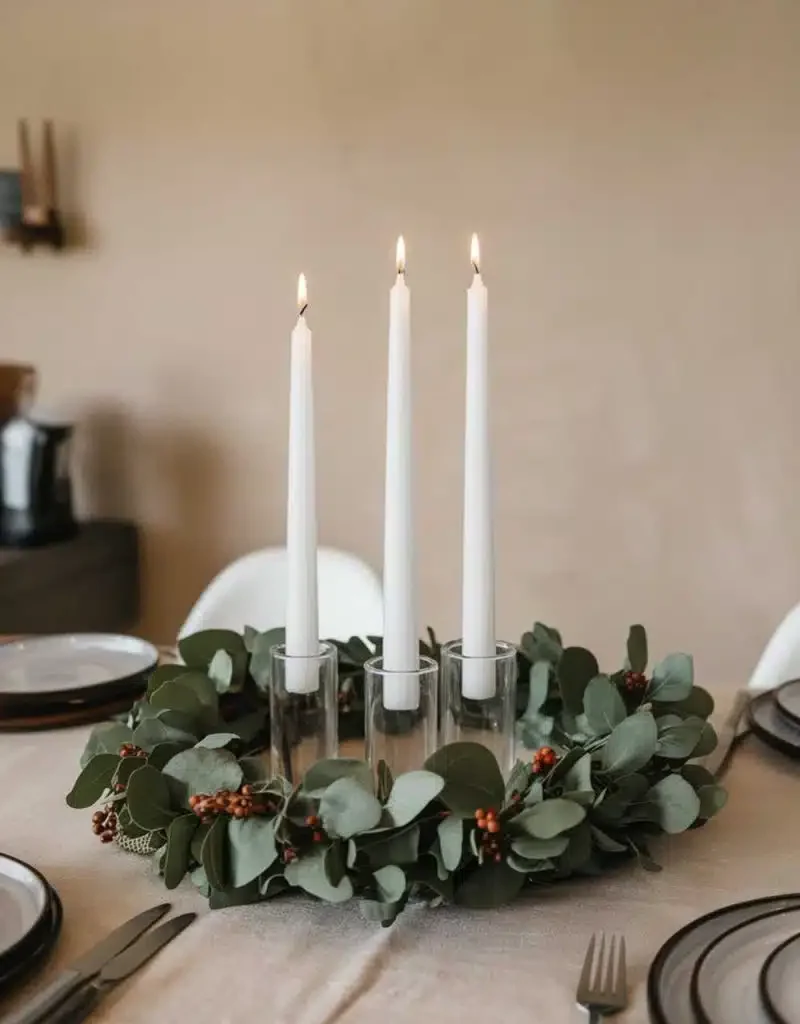 Kitchen Cozy Candle Centerpiece Ideas - Candle Towers in Green Foliage