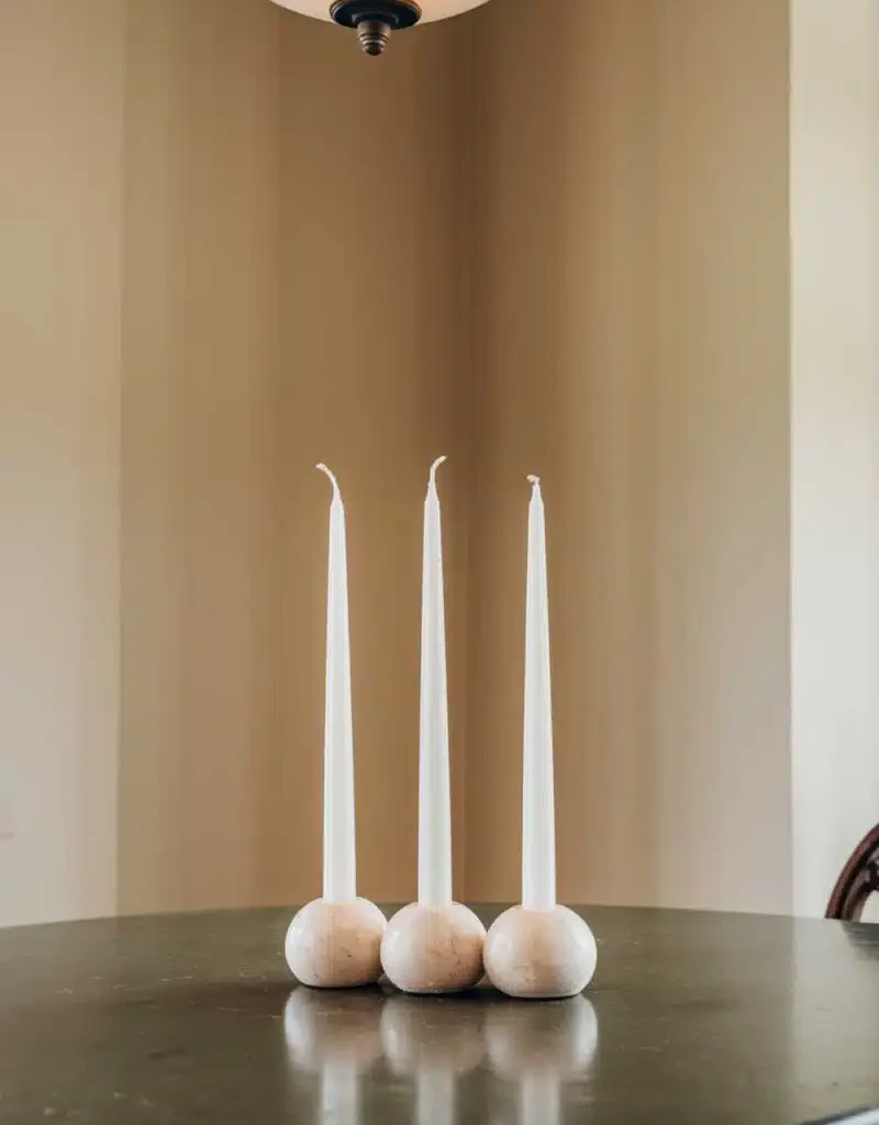 Kitchen Cozy Candle Centerpiece Ideas - Stone Holder Candles on Dark Table