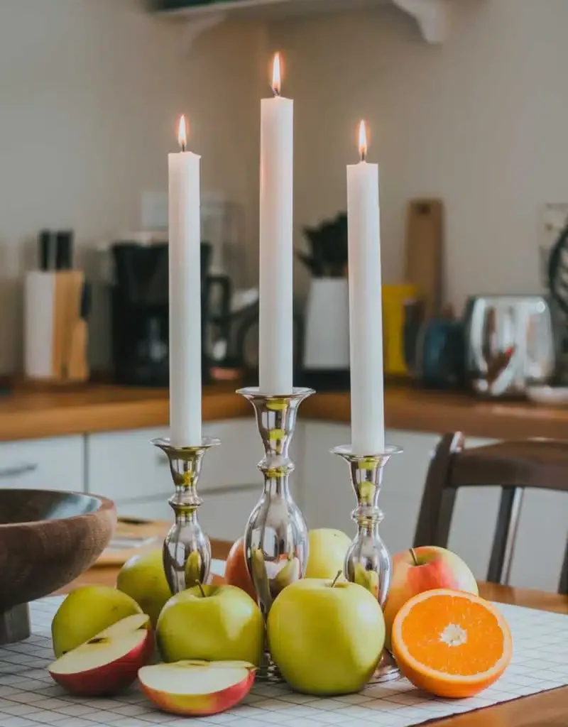 kitchen table centerpiece with candles - Candles with Apples & Orange