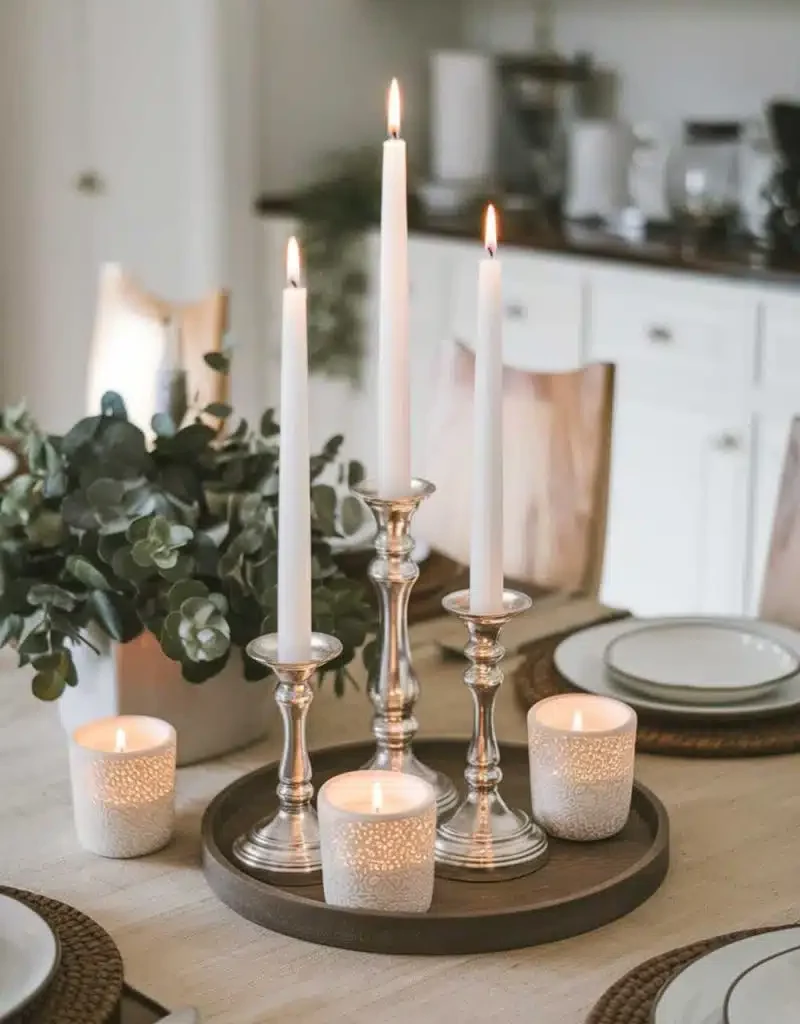 kitchen table centerpiece with candles - Forest Picnic Candlelight