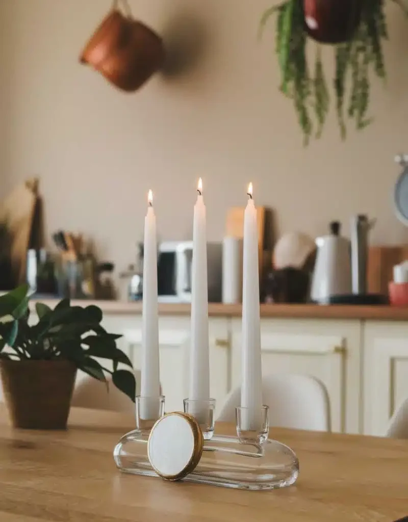 kitchen table centerpiece with candles -Glass Tray Rustic Trio
