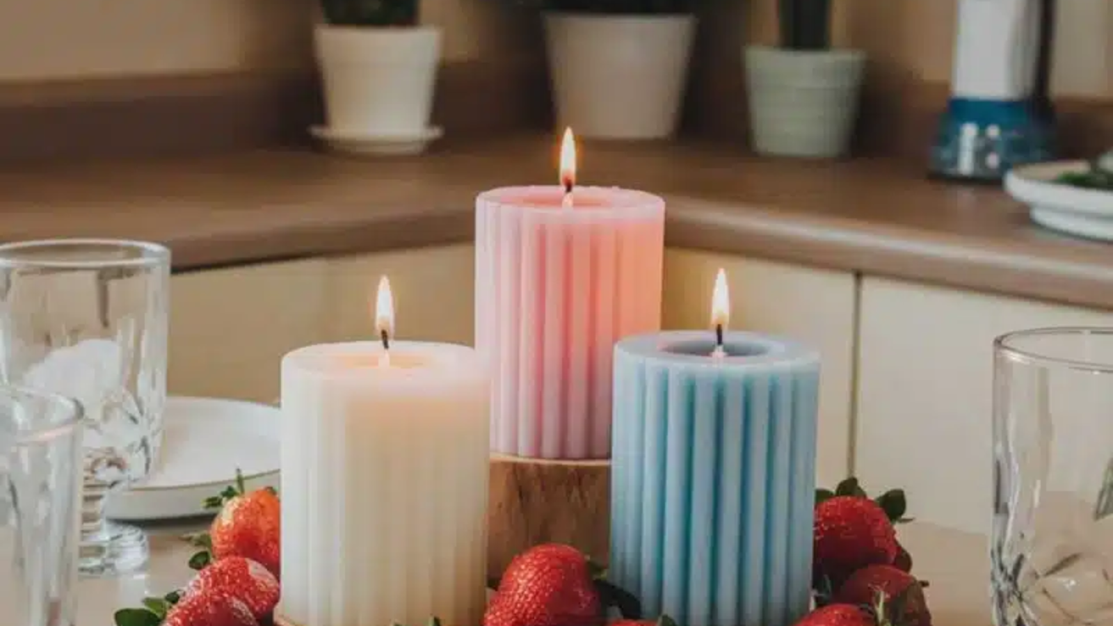 kitchen table centerpiece with candles Pastel Candles Strawberrie