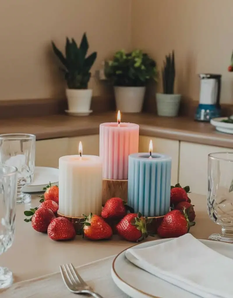 kitchen table centerpiece with candles - Pastel Candles & Strawberries