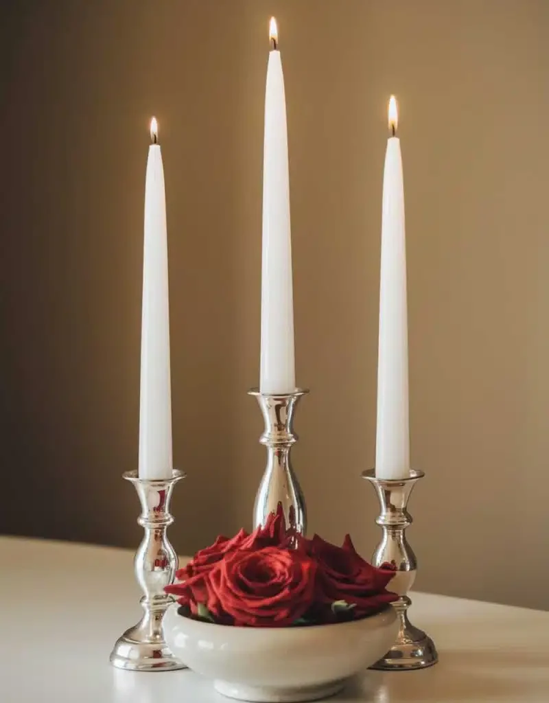 Cozy Candle Centerpiece Ideas -Silver Candles with Red Roses