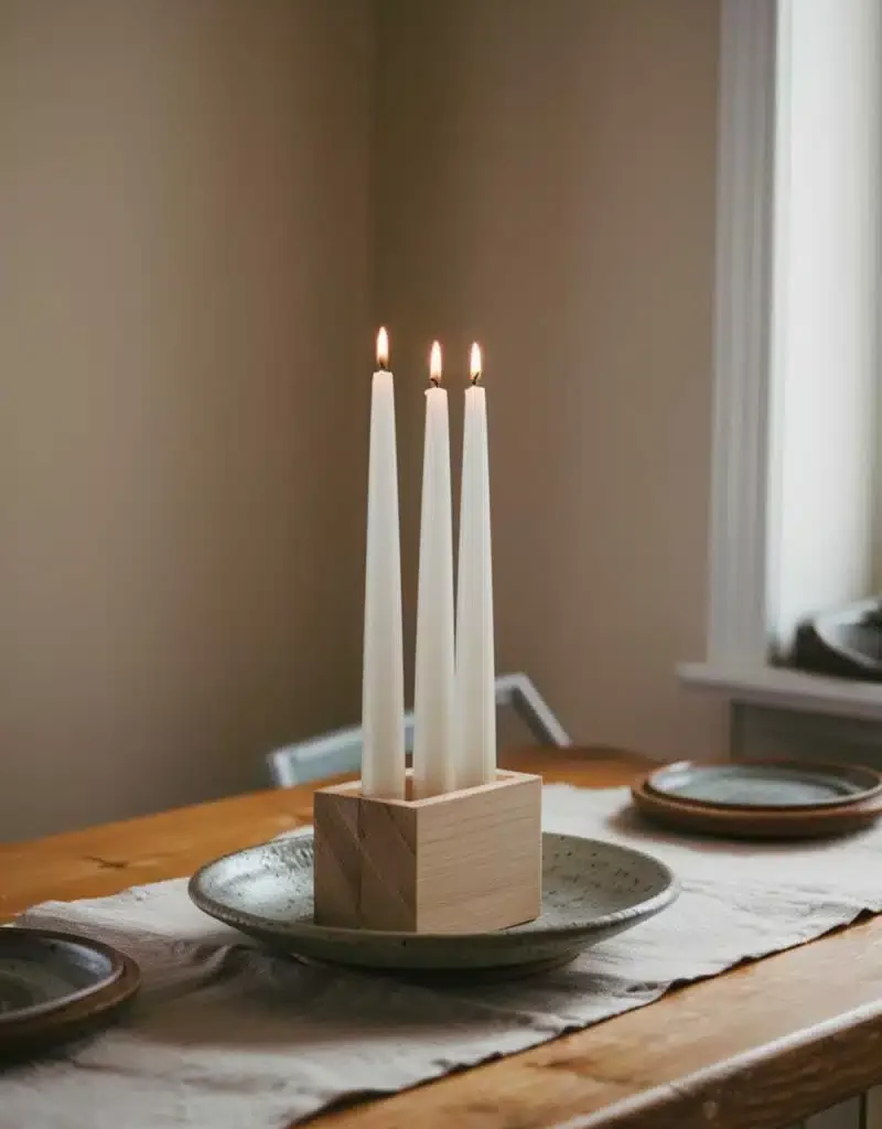 kitchen table centerpiece with candles - Wooden Tray Trio with Ceramic Plates
