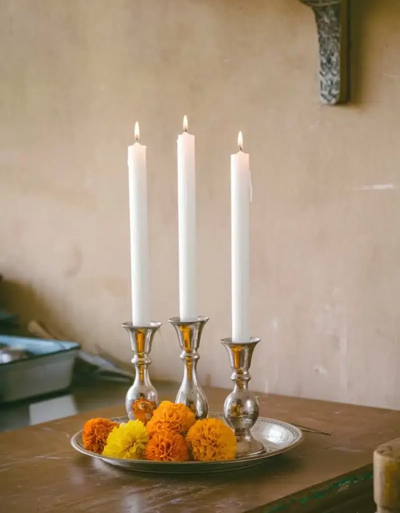 kitchen table centerpiece with candles 