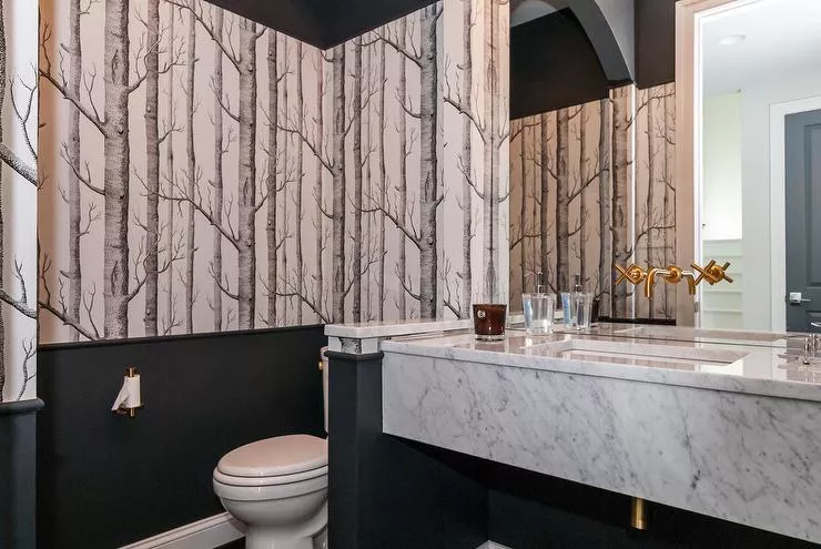 Black Bathroom Ideas for a Chic, Moody Space-Accent With Wallpaper
