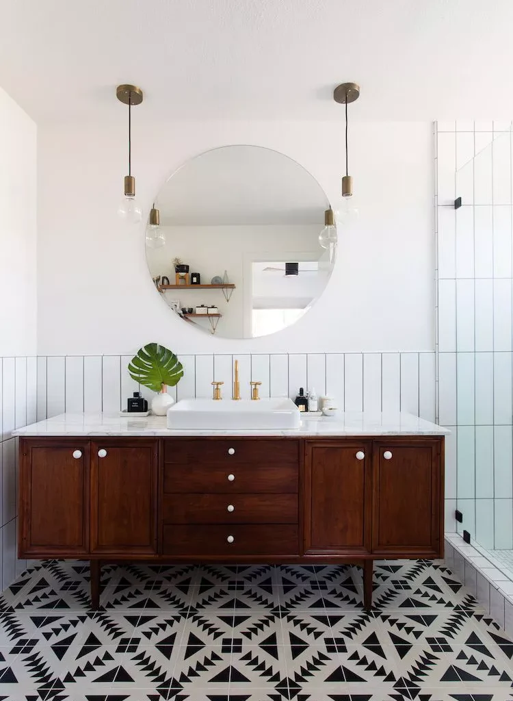 Midcentury Modern Bathroom Ideas-01 Repurpose a Vintage Vanity