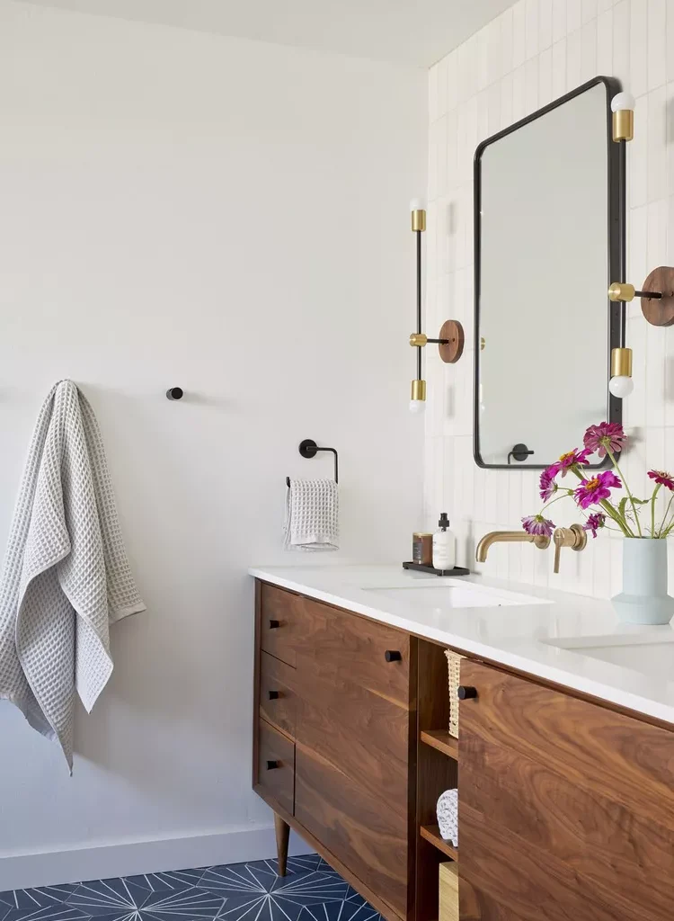 Midcentury Modern Bathroom Ideas-08 Choose Colorful Floor Tile
