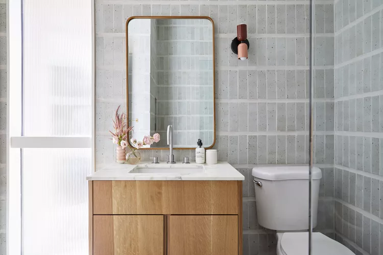 Midcentury Modern Bathroom Ideas-13 Hang a Colorful Retro Sconce