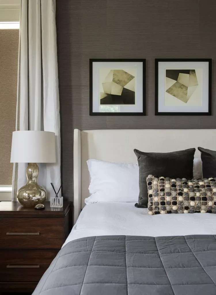 Gray and White Bedroom Ideas for a Timeless, Calming Space-10 Get Textural With Grasscloth