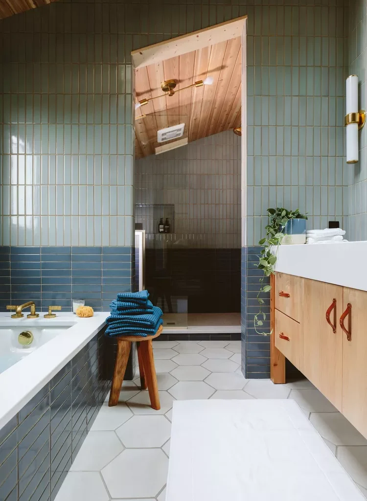 Midcentury Modern Bathroom Ideas-17 Favor Geometric Forms
