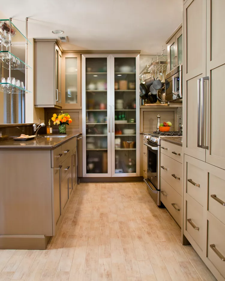 14 Small Galley Kitchen Ideas to Maximize a Tight Space -13 Semi-Transparent Pantry