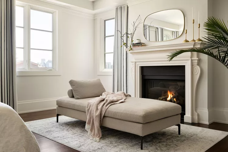 Gray and White Bedroom Ideas for a Timeless, Calming Space-14 Don't Forget a Gray Settee