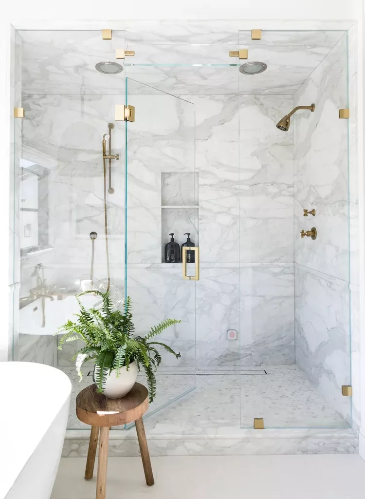  White Bathroom Ideas-15 Add a Glass Shower Door