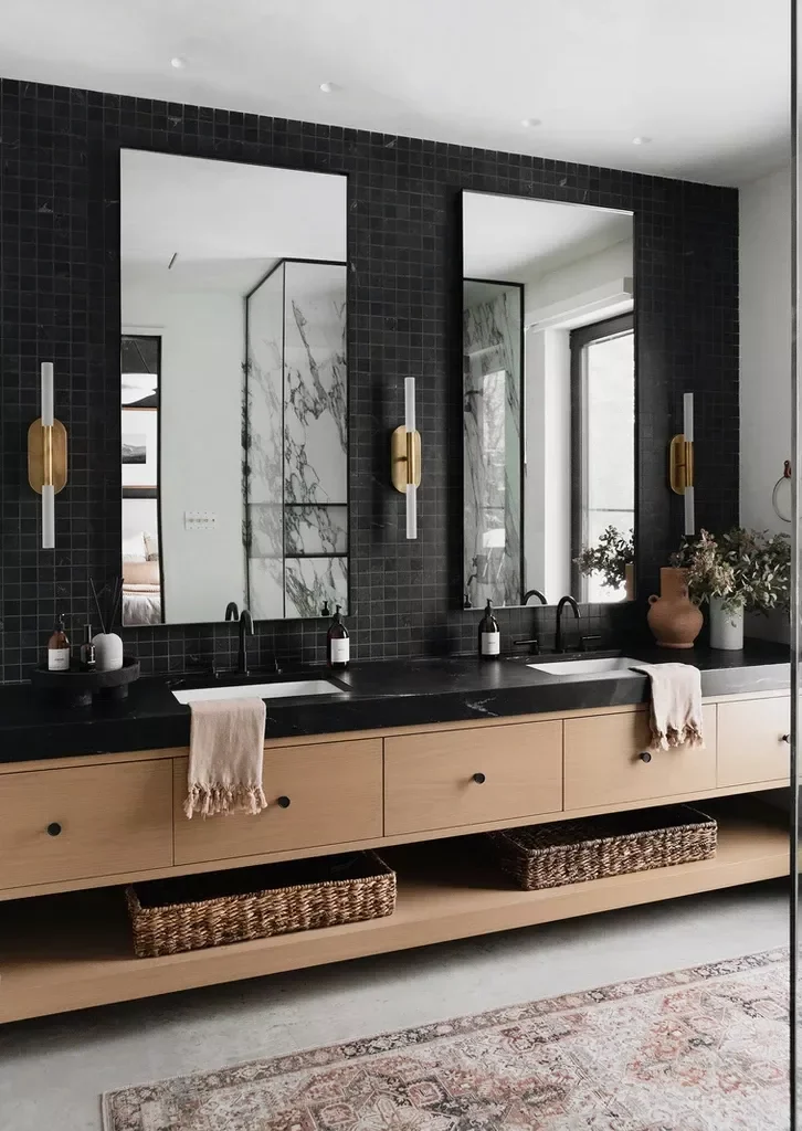 Black Bathroom Ideas for a Chic, Moody Space-Darken the Backsplash