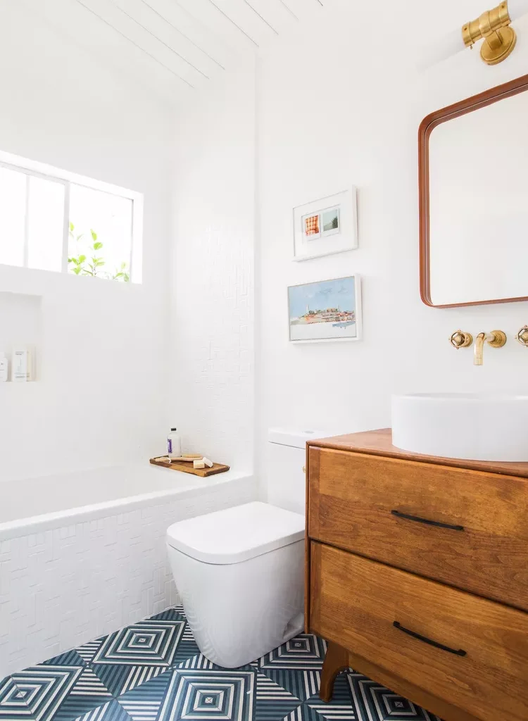 Midcentury Modern Bathroom Ideas-15 Mix Wood and Brass