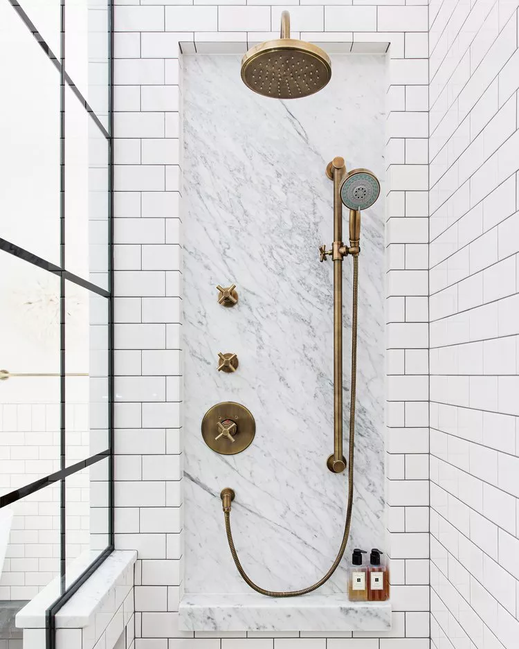  White Bathroom Ideas-17 Pair Different Shower Materials