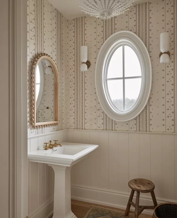  White Bathroom Ideas-18 Line Your Walls With White Wallpaper