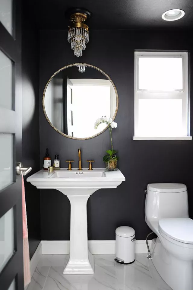 Black Bathroom Ideas for a Chic, Moody Space-Use Bronze Accents