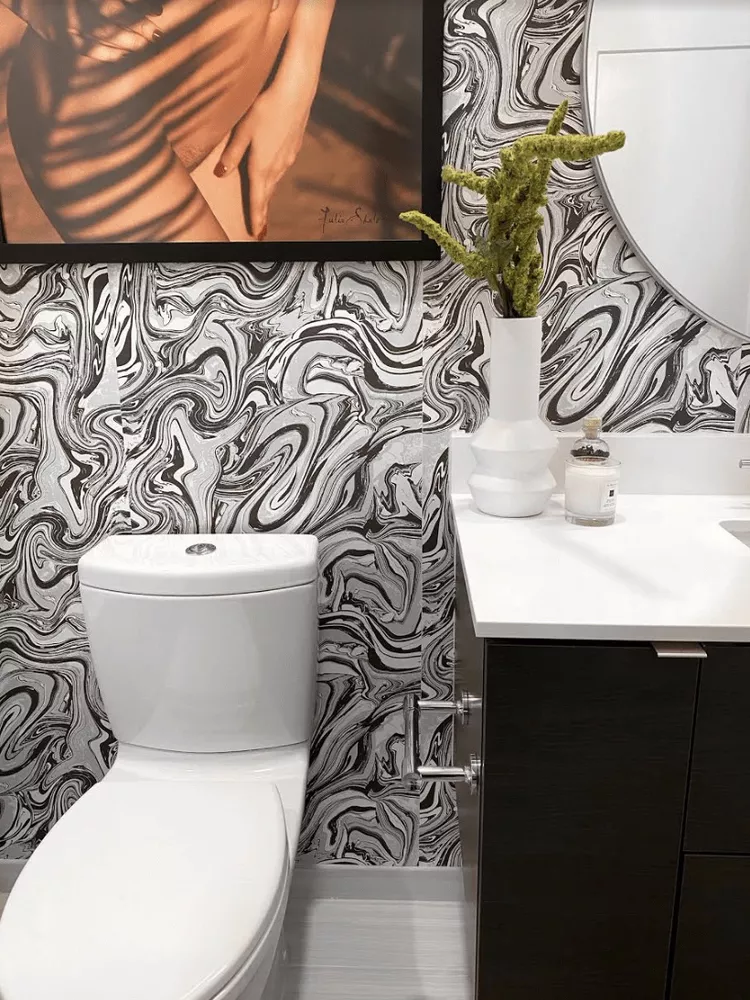 Black Bathroom Ideas for a Chic, Moody Space-Add Midcentury Vibes