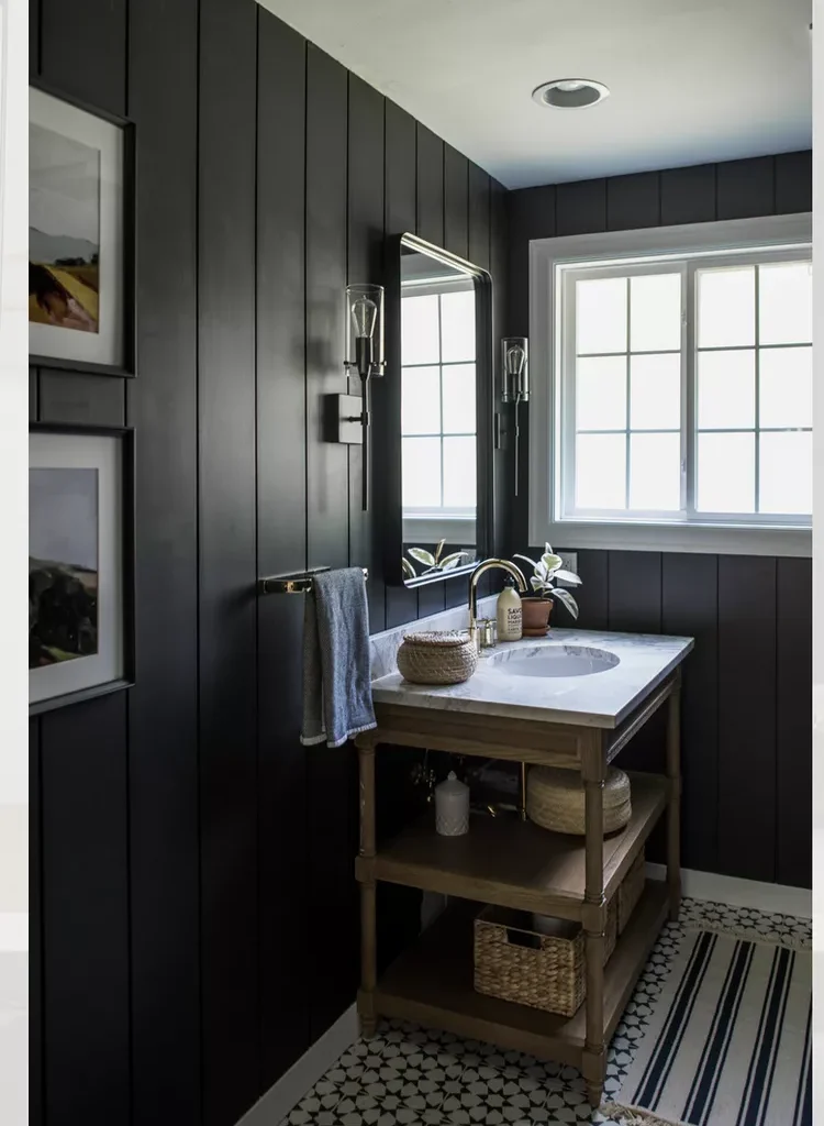 Black Bathroom Ideas for a Chic, Moody Space-Try Black Shiplap
