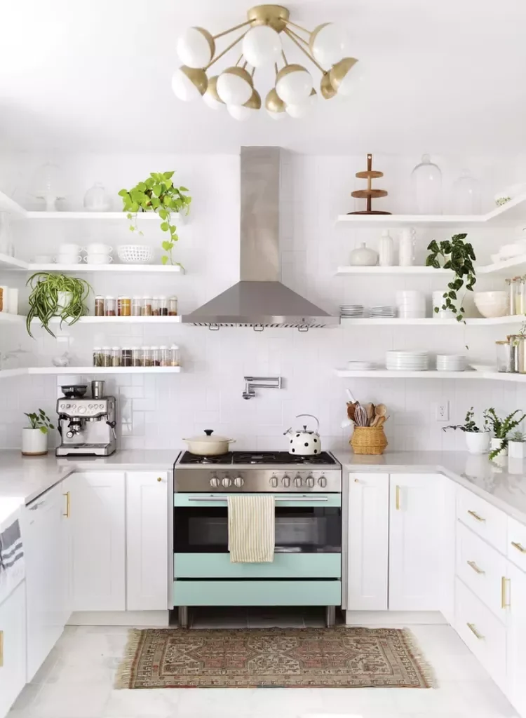 34 White and Gold Kitchen Ideas for a Luxe-22 White and Gold Kitchen With Open Shelving