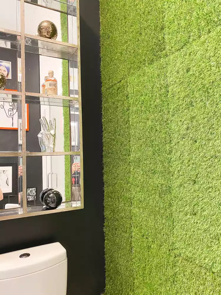 Black Bathroom Ideas for a Chic, Moody Space-Contrast With a Green Wall