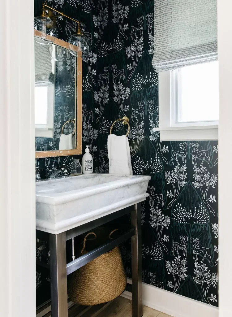 Black Bathroom Ideas for a Chic, Moody Space-Hang Black Wallpaper