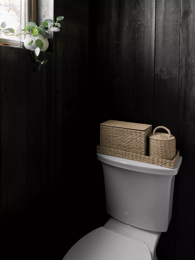 Black Bathroom Ideas for a Chic, Moody Space-Paint Wood Paneling