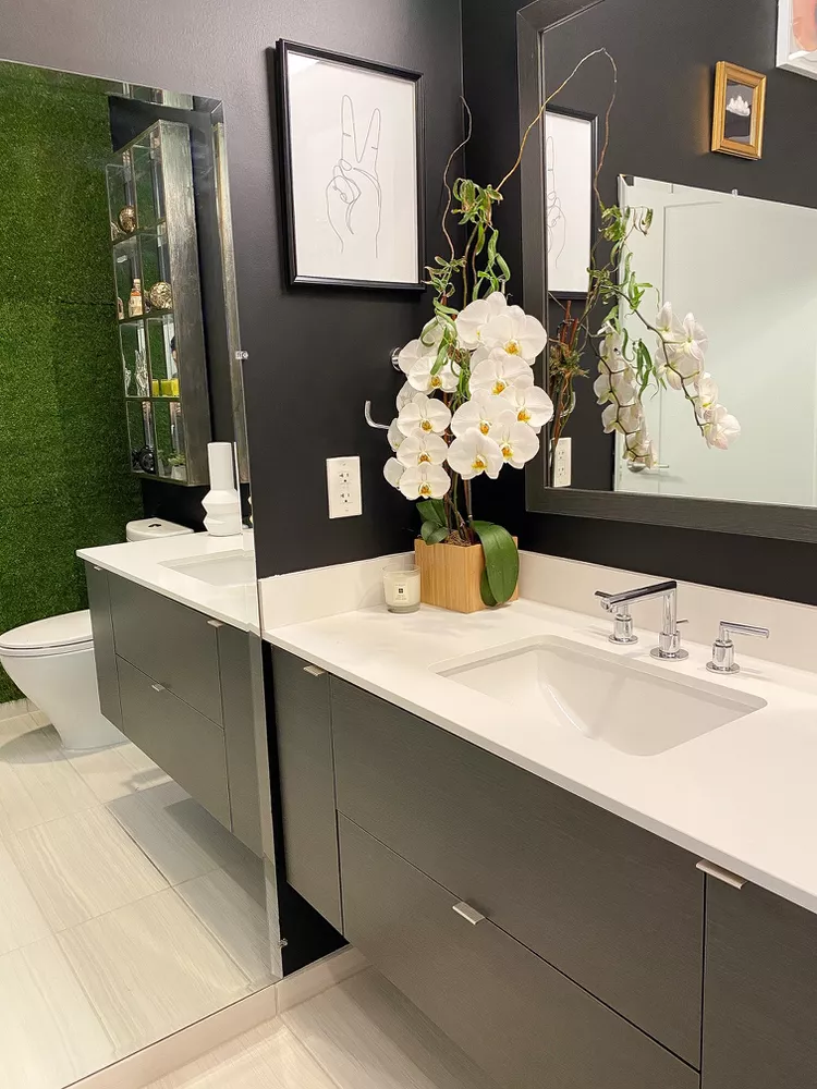 Black Bathroom Ideas for a Chic, Moody Space-Accent With White