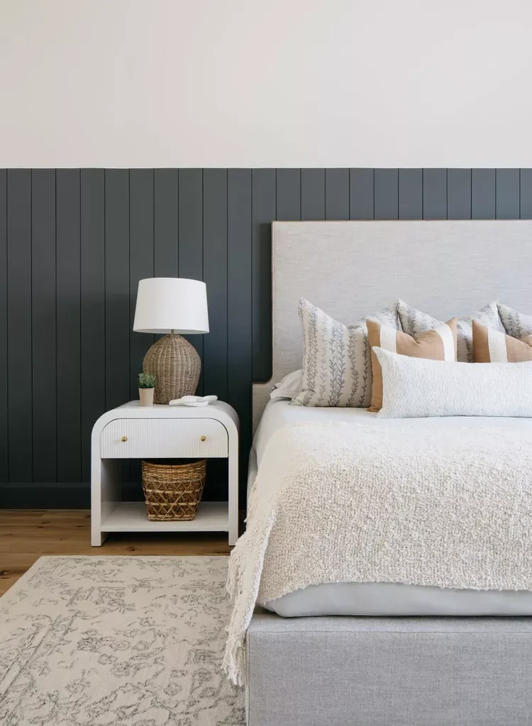 Gray and White Bedroom Ideas for a Timeless, Calming Space-29 Add a Moody Touch with Deep Gray