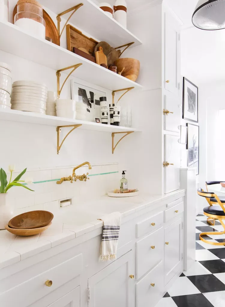 34 White and Gold Kitchen Ideas for a Luxe-32 White and Gold Kitchen With Old Hollywood Glam