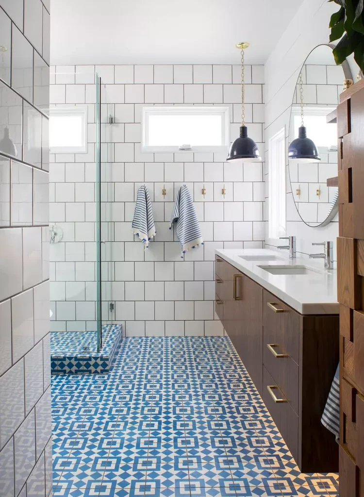 Midcentury Modern Bathroom Ideas-29 Try Statement Floor Tile