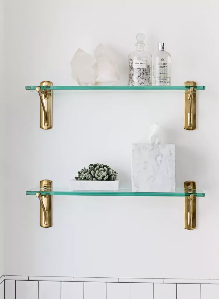  White Bathroom Ideas  06 Line Your Walls With Glass Shelves