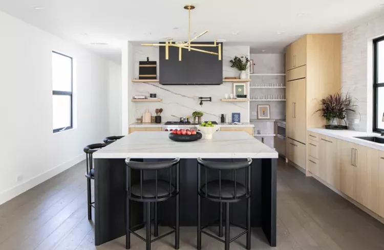 34 White and Gold Kitchen Ideas for a Luxe-09 White and Gold Kitchen With Black Accents