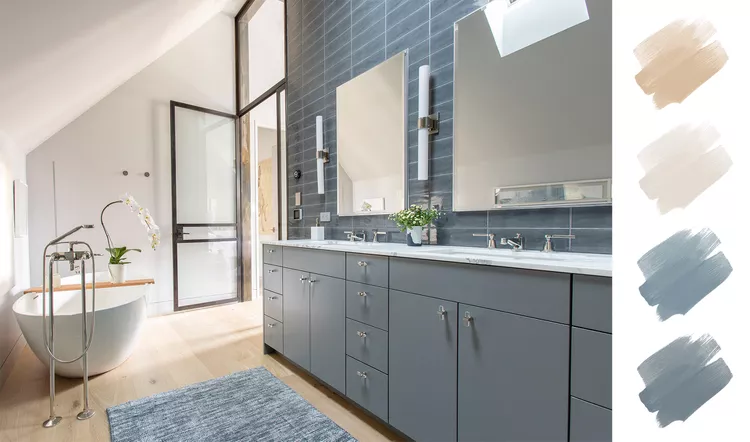 Blue Gray + Warm Wood + Chrome